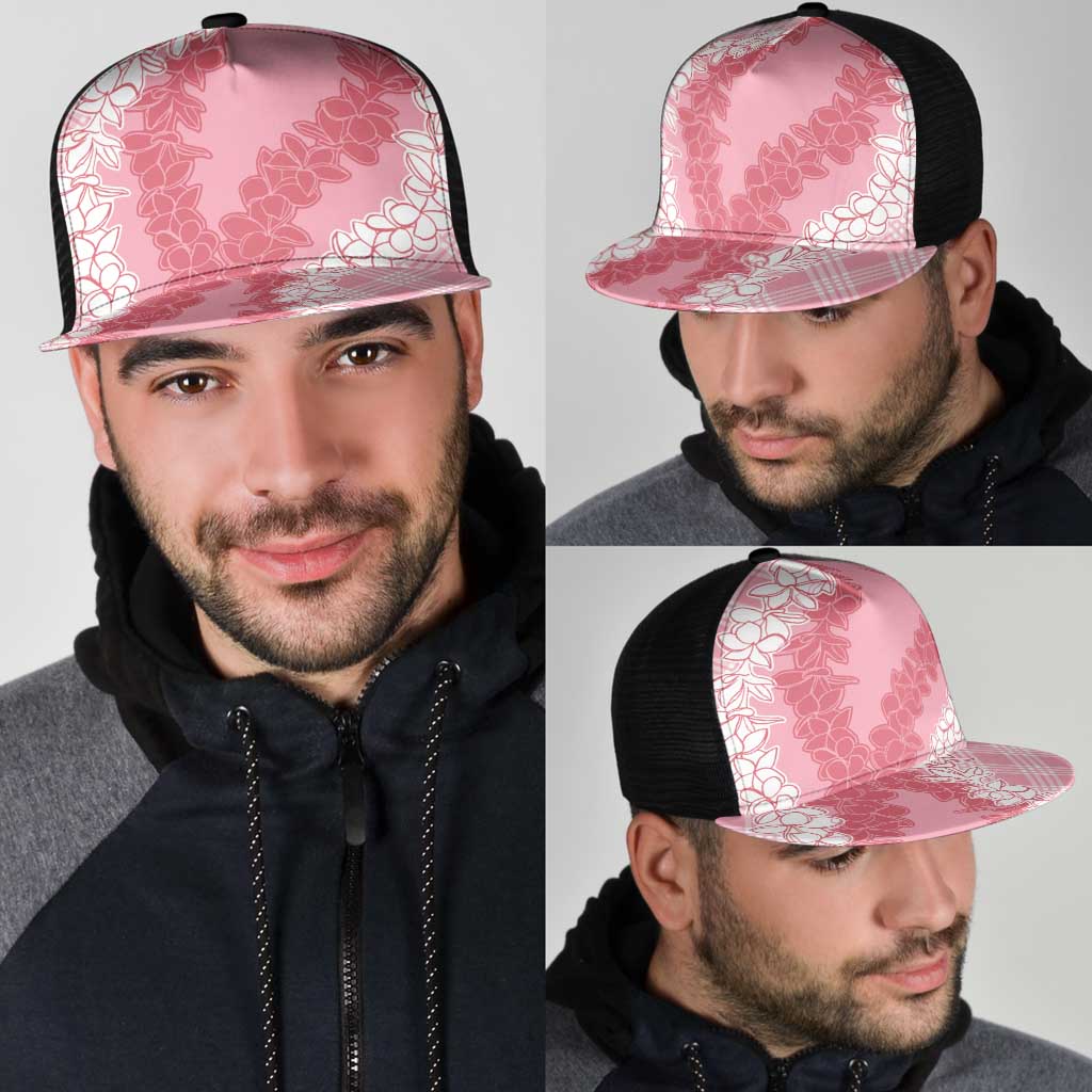 Hawaii Aloha Plumeria Lei Pink Palaka Mesh Trucker Cap - Polynesian Pride