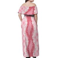 Hawaii Aloha Plumeria Lei Pink Palaka Off Shoulder Maxi Dress - Polynesian Pride