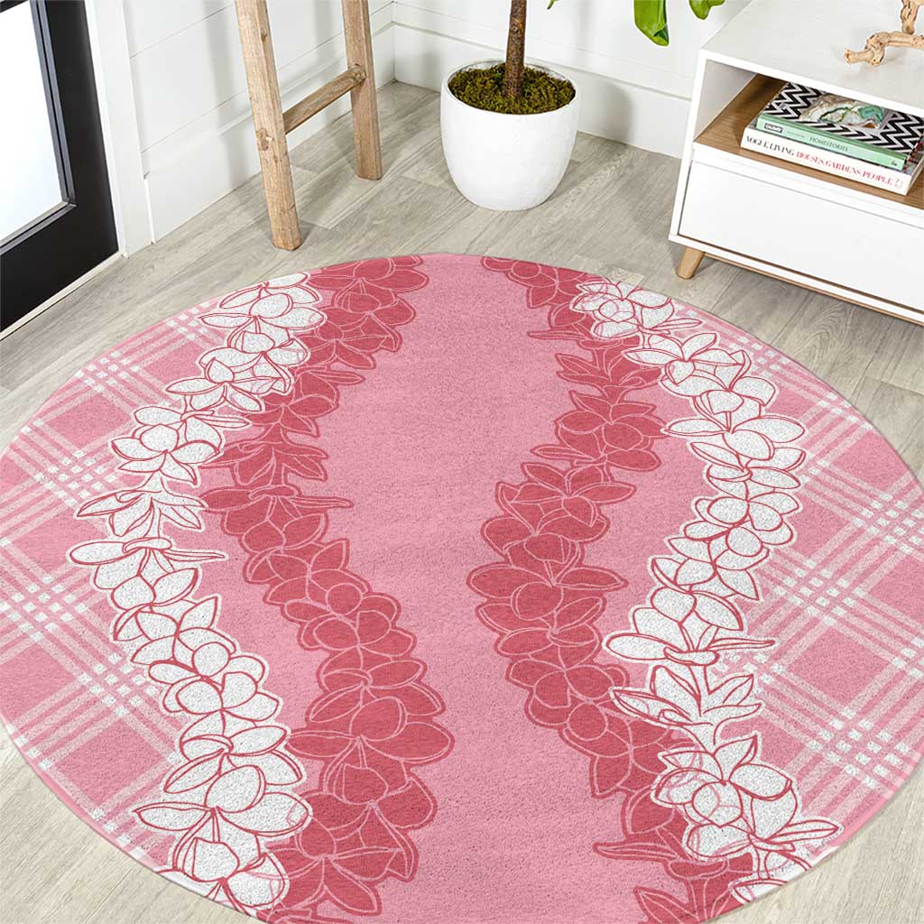 Hawaii Aloha Plumeria Lei Pink Palaka Round Carpet - Polynesian Pride
