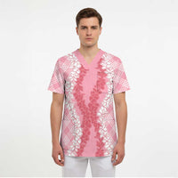 Hawaii Aloha Plumeria Lei Pink Palaka Scrub Top - Polynesian Pride