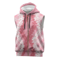Hawaii Aloha Plumeria Lei Pink Palaka Sleeveless Zip Hoodie - Polynesian Pride