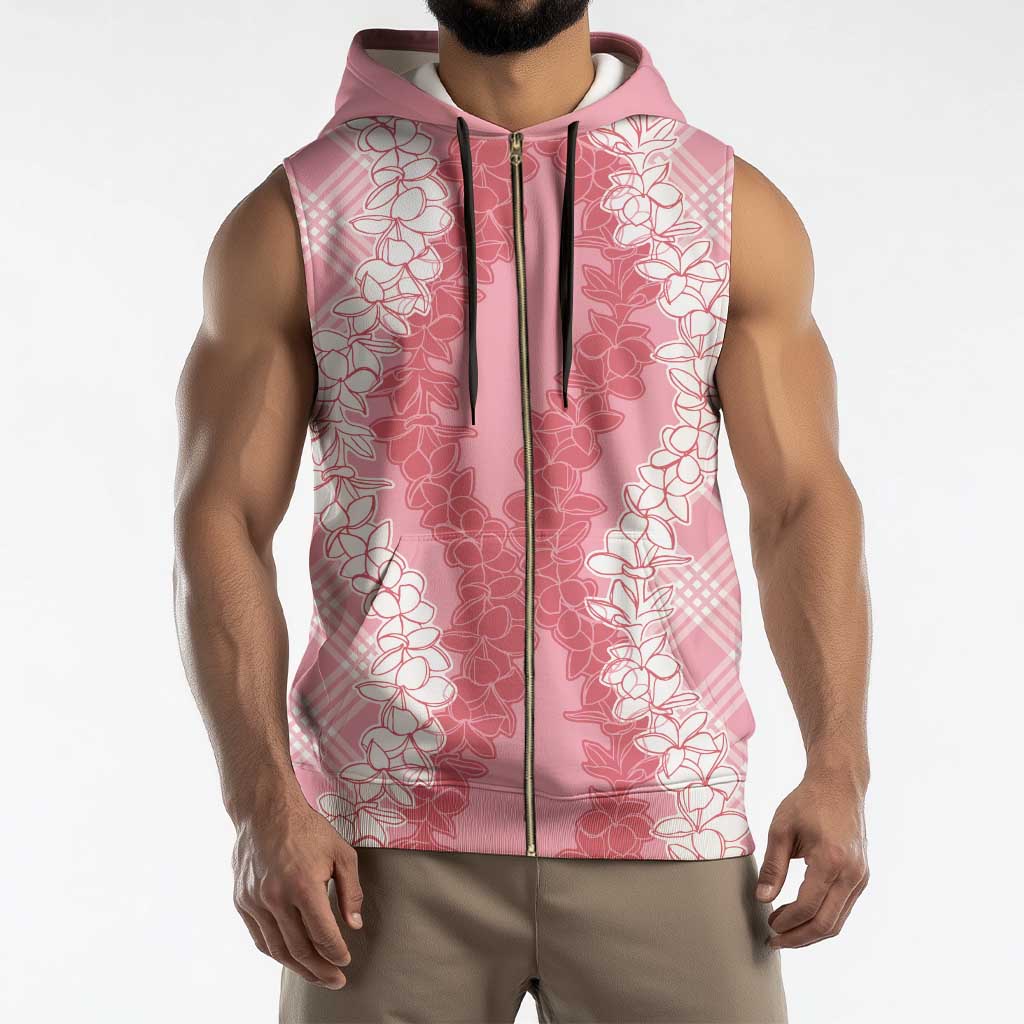 Hawaii Aloha Plumeria Lei Pink Palaka Sleeveless Zip Hoodie - Polynesian Pride