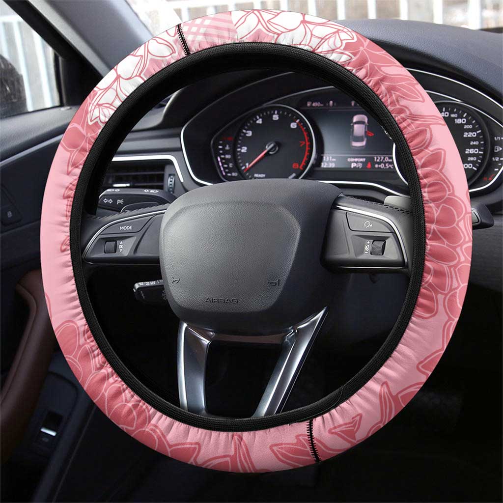 Hawaii Aloha Plumeria Lei Pink Palaka Steering Wheel Cover - Polynesian Pride