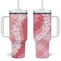 Hawaii Aloha Plumeria Lei Pink Palaka Tumbler With Handle - Polynesian Pride