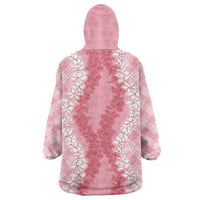 Hawaii Aloha Plumeria Lei Pink Palaka Wearable Blanket Hoodie - Polynesian Pride