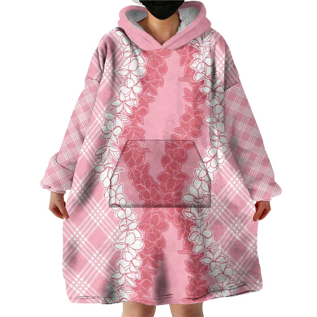 Hawaii Aloha Plumeria Lei Pink Palaka Wearable Blanket Hoodie - Polynesian Pride