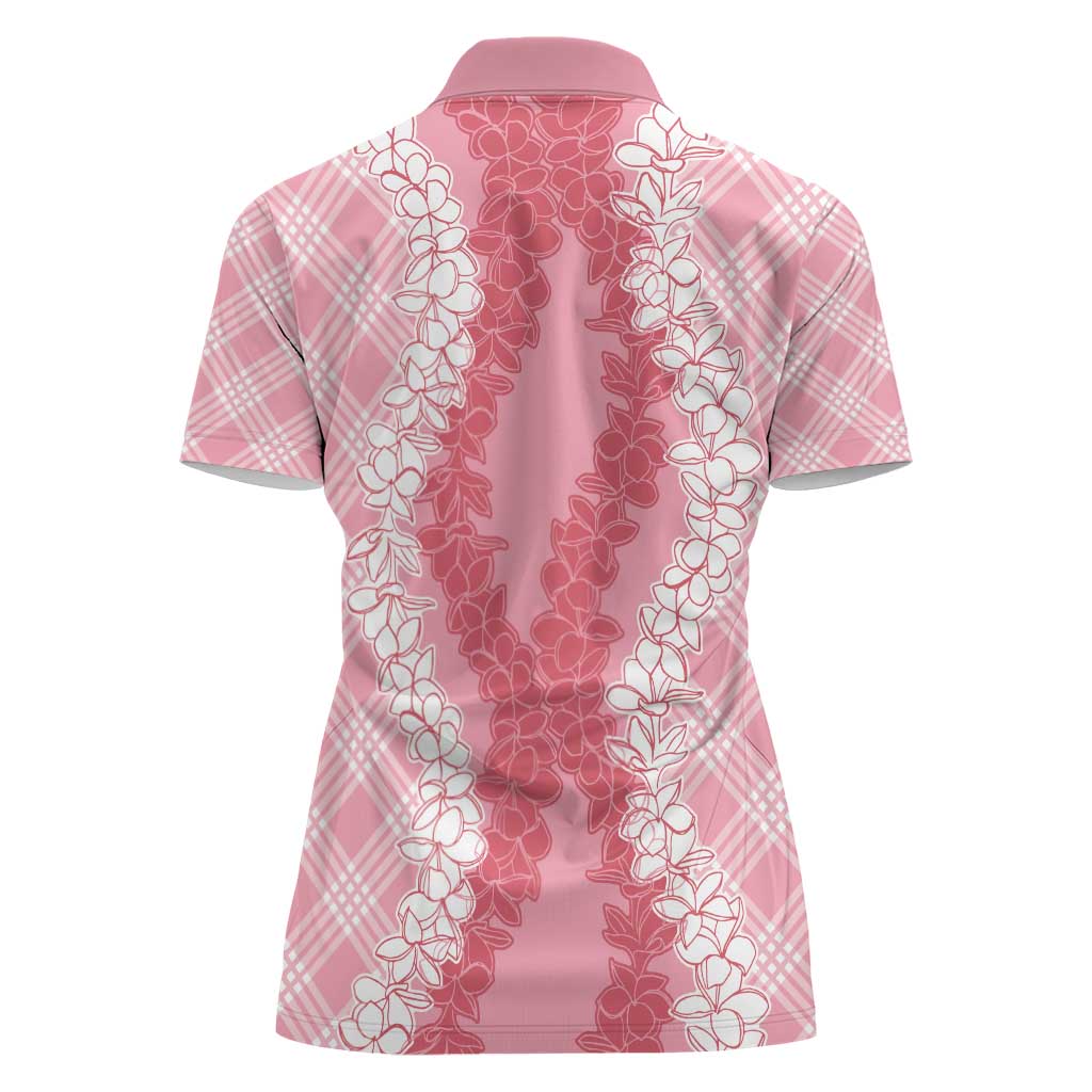 Hawaii Aloha Plumeria Lei Pink Palaka Women Polo Shirt - Polynesian Pride