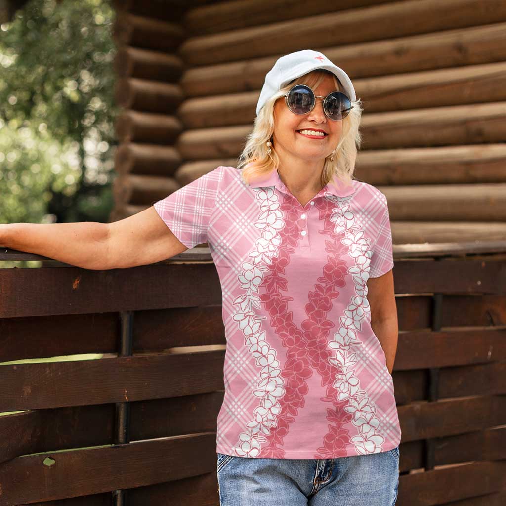 Hawaii Aloha Plumeria Lei Pink Palaka Women Polo Shirt - Polynesian Pride