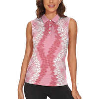 Hawaii Aloha Plumeria Lei Pink Palaka Women Sleeveless Polo Shirt - Polynesian Pride