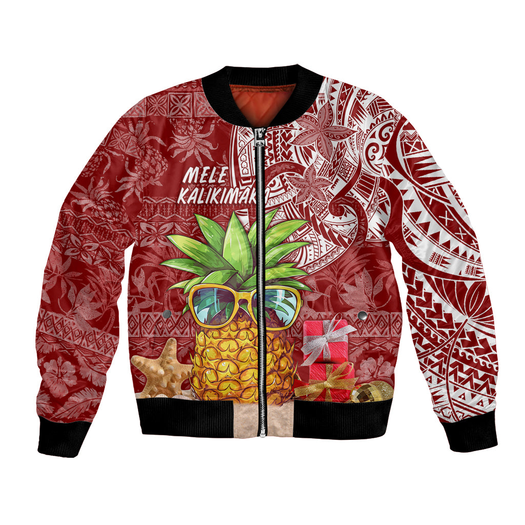 Mele Kalikimaka Hawaii Christmas Bomber Jacket Pineapple Party LT7 Unisex Red - Polynesian Pride