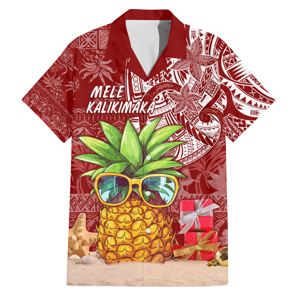 Mele Kalikimaka Hawaii Christmas Family Matching Mermaid Dress and Hawaiian Shirt Pineapple Party LT7 Dad's Shirt - Short Sleeve Red - Polynesian Pride