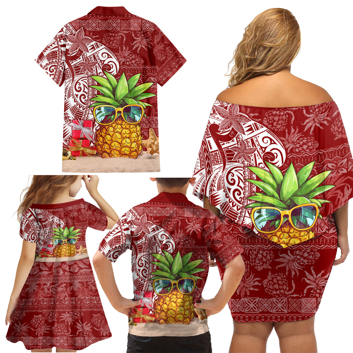 Mele Kalikimaka Hawaii Christmas Family Matching Off Shoulder Short Dress and Hawaiian Shirt Pineapple Party LT7 - Polynesian Pride