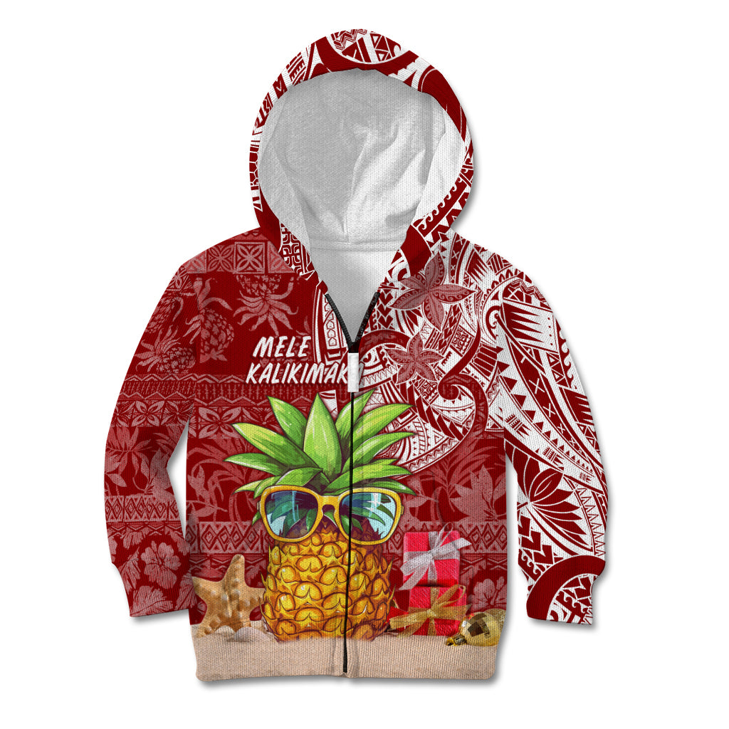 Mele Kalikimaka Hawaii Christmas Kid Hoodie Pineapple Party LT7 Zip Hoodie Red - Polynesian Pride
