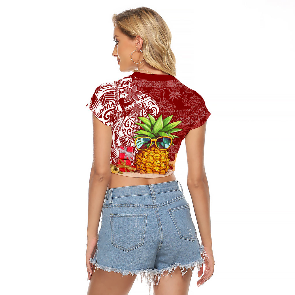 Mele Kalikimaka Hawaii Christmas Raglan Cropped T Shirt Pineapple Party LT7 - Polynesian Pride