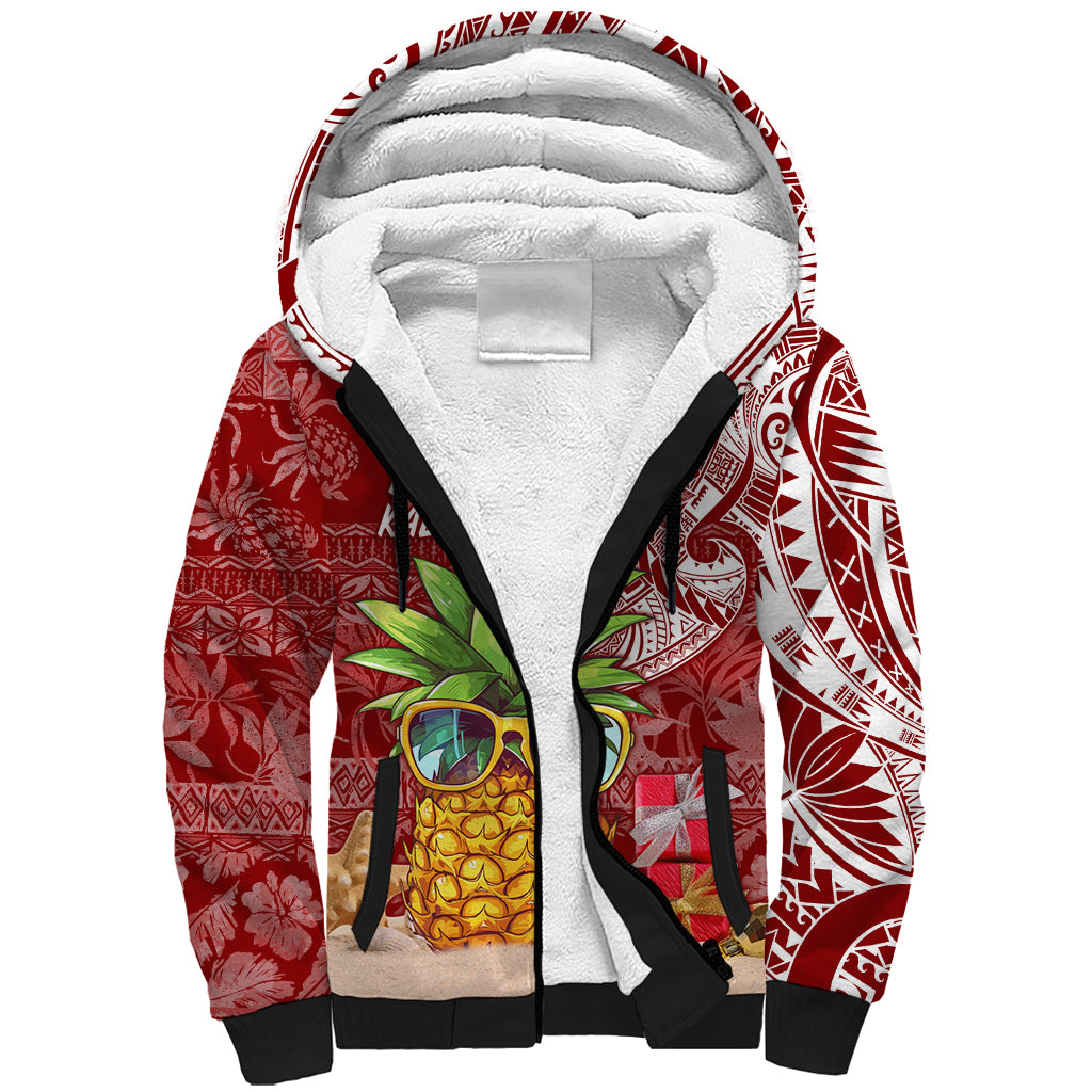Mele Kalikimaka Hawaii Christmas Sherpa Hoodie Pineapple Party LT7 Unisex Red - Polynesian Pride