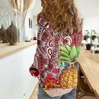 Mele Kalikimaka Hawaii Christmas Women Casual Shirt Pineapple Party LT7 - Polynesian Pride