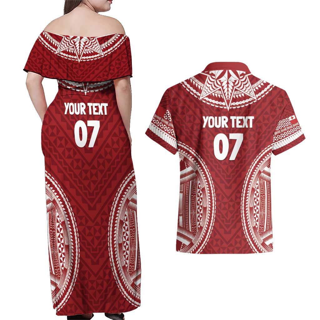 Personalized Mate Maa Tonga Rugby Couples Matching Off Shoulder Maxi Dress and Hawaiian Shirt Ofa Atu Tonga LT7 - Polynesian Pride