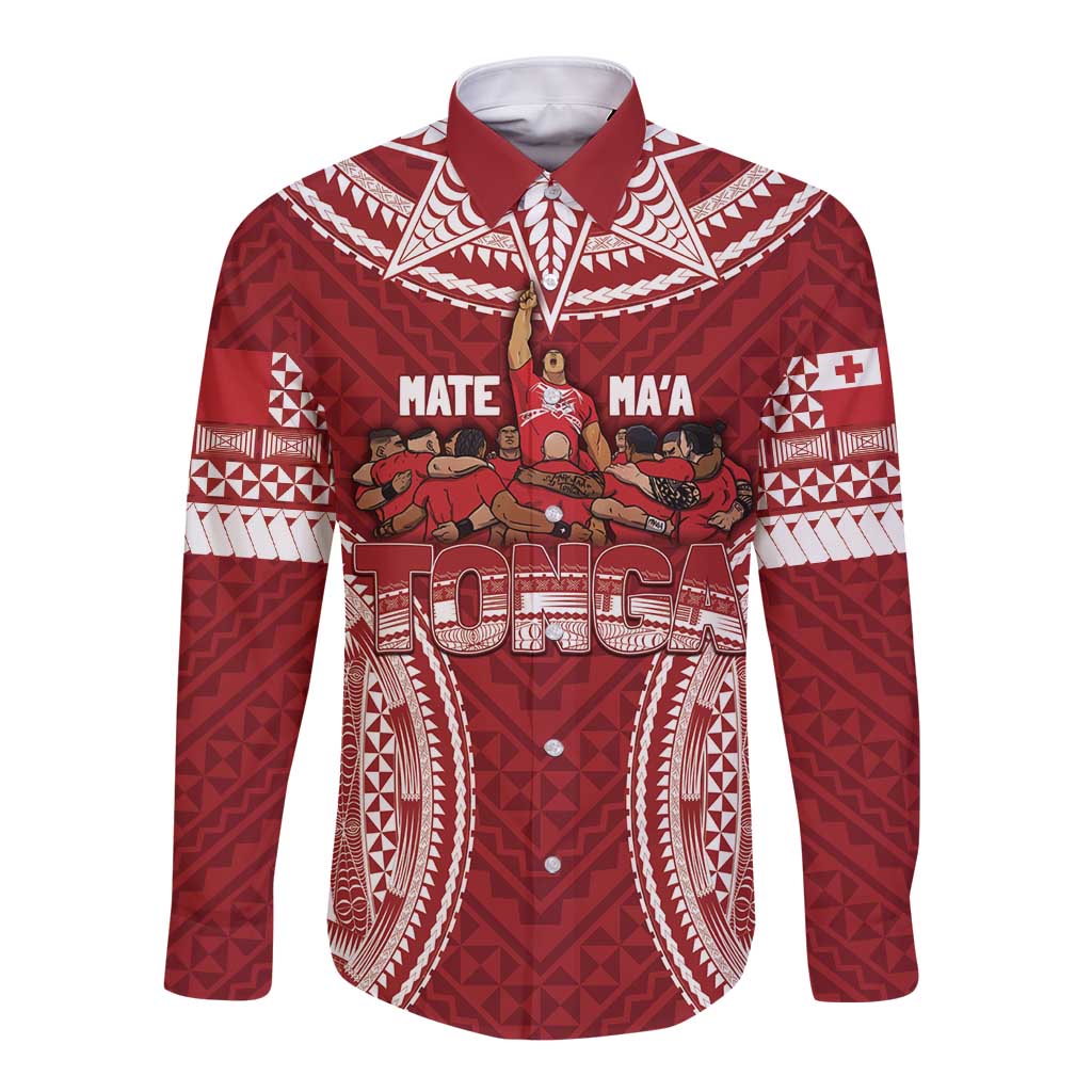 Personalized Mate Maa Tonga Rugby Long Sleeve Button Shirt Ofa Atu Tonga LT7 Unisex Red - Polynesian Pride