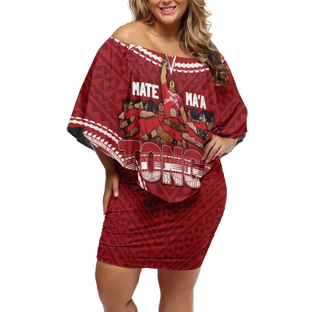 Personalized Mate Maa Tonga Rugby Off Shoulder Short Dress Ofa Atu Tonga