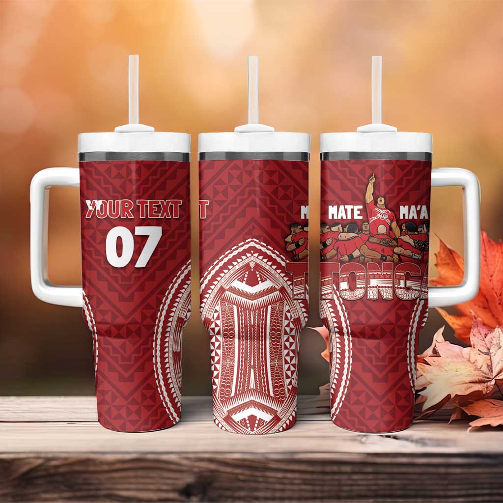 Personalized Mate Maa Tonga Rugby Tumbler With Handle Ofa Atu Tonga