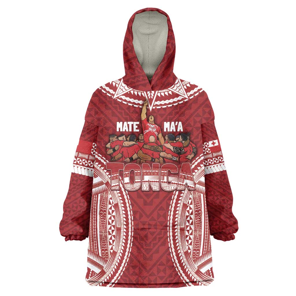 Personalized Mate Maa Tonga Rugby Wearable Blanket Hoodie Ofa Atu Tonga LT7 One Size Red - Polynesian Pride