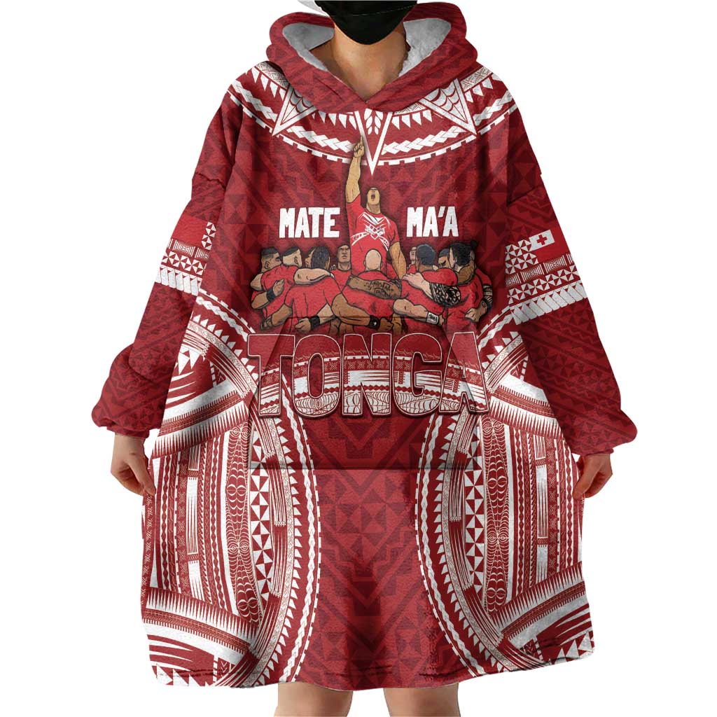 Personalized Mate Maa Tonga Rugby Wearable Blanket Hoodie Ofa Atu Tonga LT7 - Polynesian Pride
