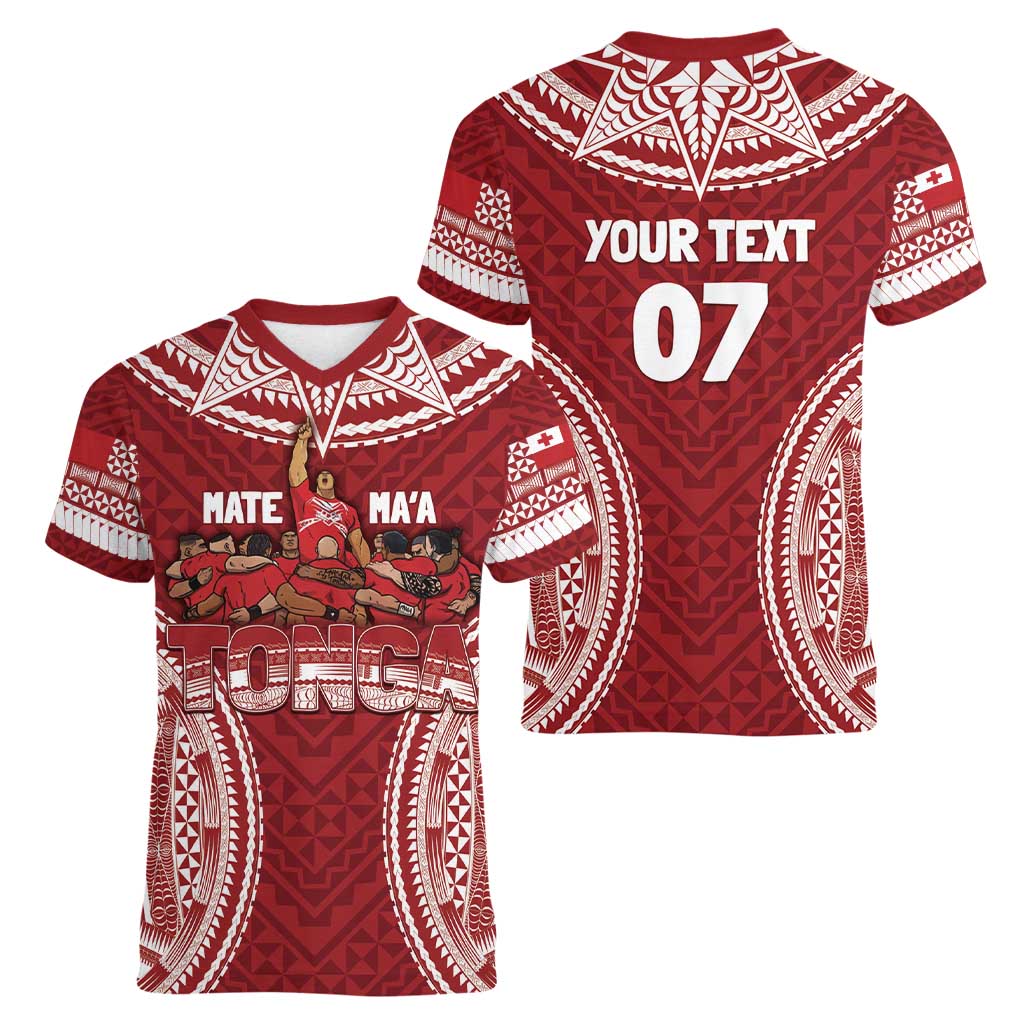 Personalized Mate Maa Tonga Rugby Women V-Neck T-Shirt Ofa Atu Tonga