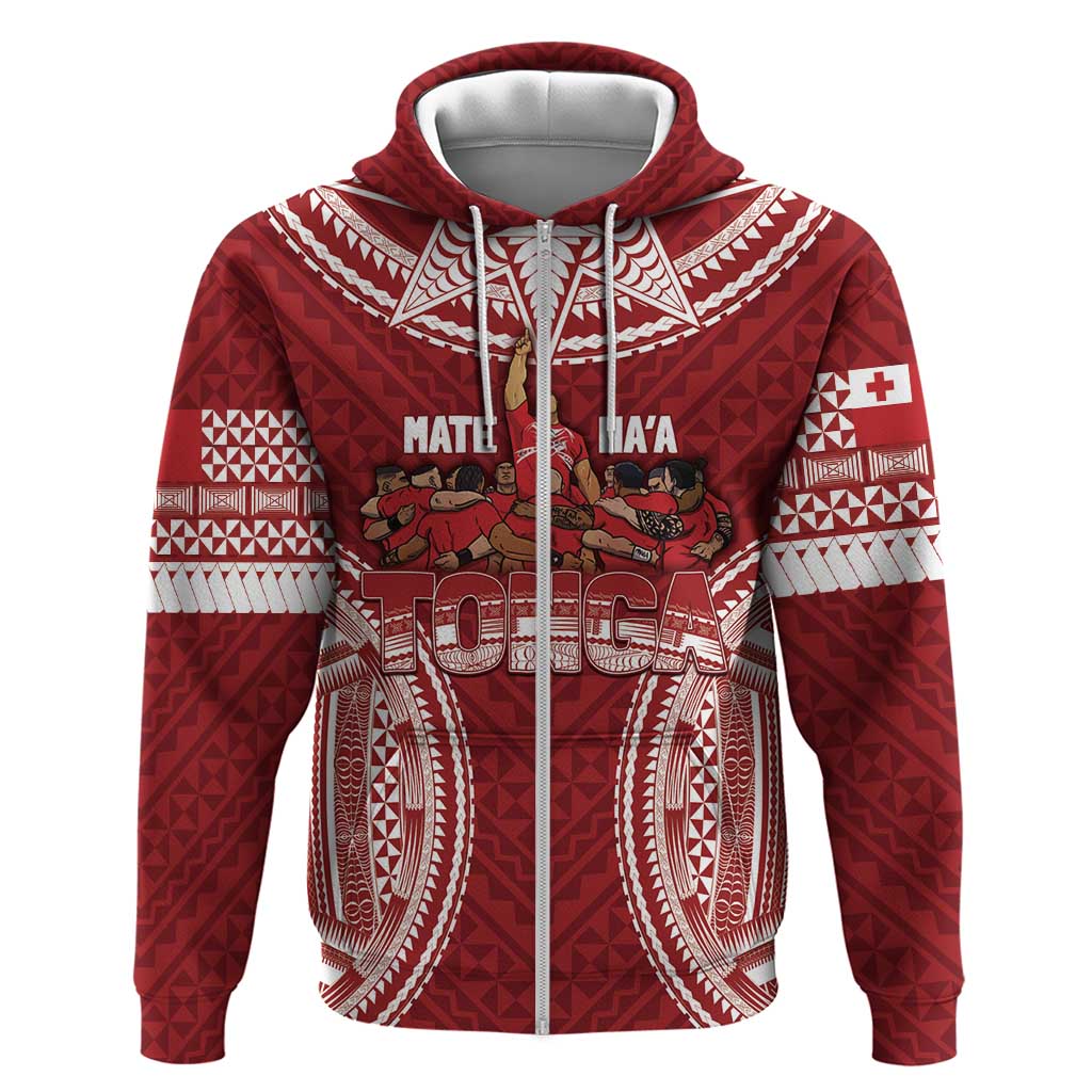 Personalized Mate Maa Tonga Rugby Zip Hoodie Ofa Atu Tonga LT7 Zip Hoodie Red - Polynesian Pride