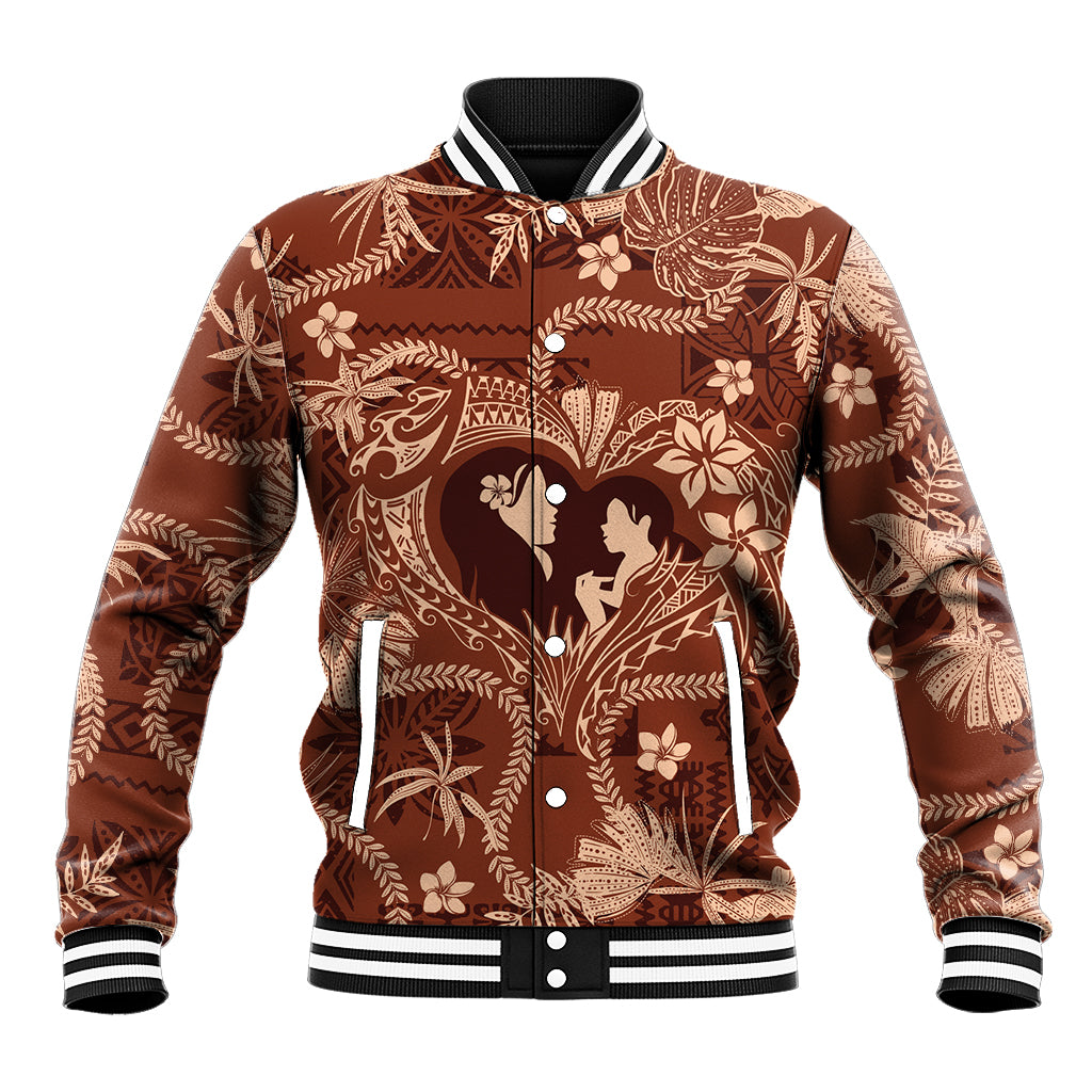 Hawaii Plumeria Baseball Jacket Hau'oli la Makuahine Sunburned LT7 Unisex Brown - Polynesian Pride