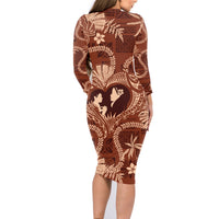 Hawaii Plumeria Family Matching Long Sleeve Bodycon Dress and Hawaiian Shirt Hau'oli la Makuahine Sunburned LT7 - Polynesian Pride