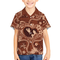 Hawaii Plumeria Family Matching Short Sleeve Bodycon Dress and Hawaiian Shirt Hau'oli la Makuahine Sunburned LT7 Son's Shirt Brown - Polynesian Pride