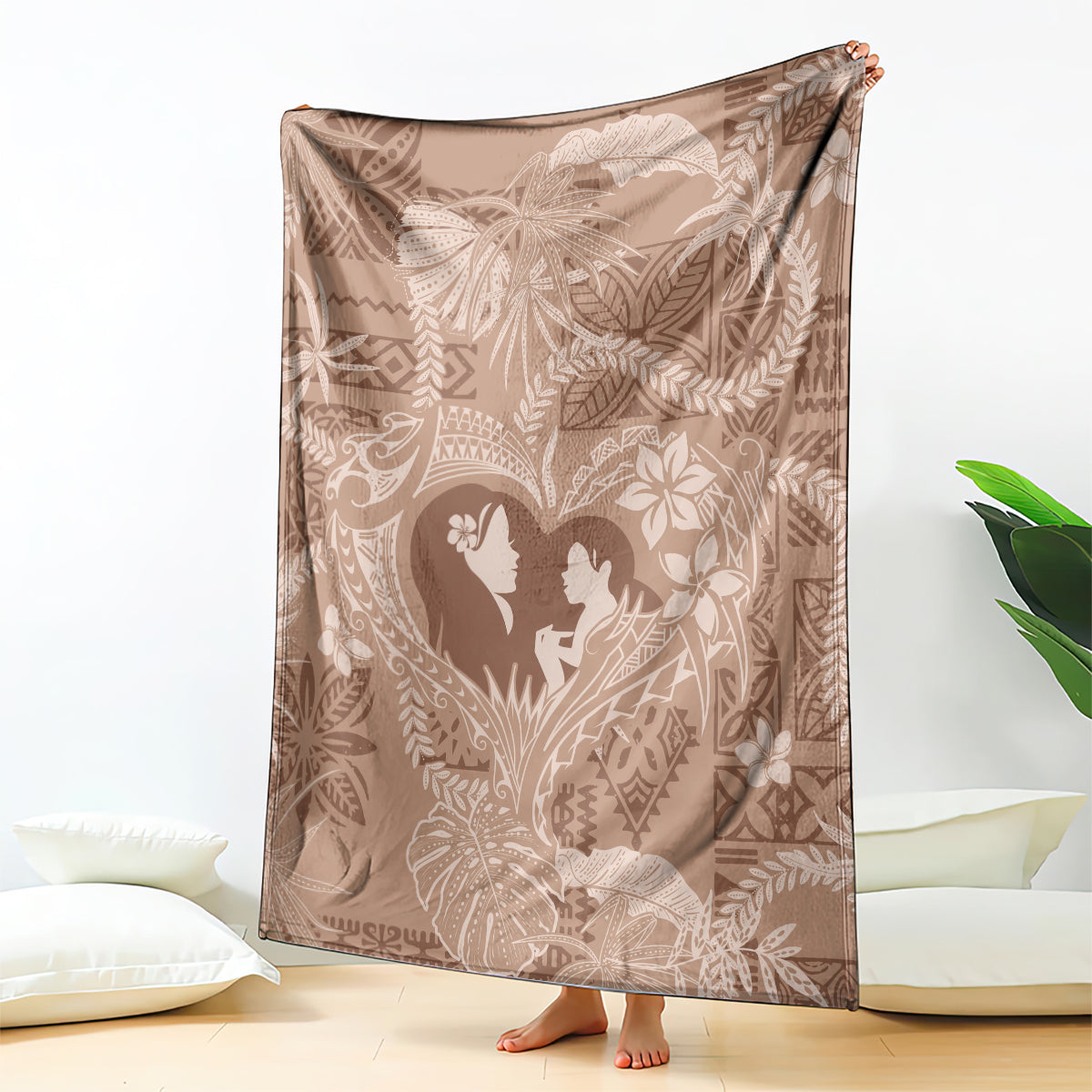 Hawaii Plumeria Blanket Hau'oli la Makuahine Beige LT7 - Polynesian Pride