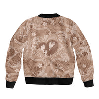 Hawaii Plumeria Bomber Jacket Hau'oli la Makuahine Beige LT7 - Polynesian Pride