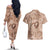 Hawaii Plumeria Couples Matching Off The Shoulder Long Sleeve Dress and Hawaiian Shirt Hau'oli la Makuahine Beige LT7 - Polynesian Pride