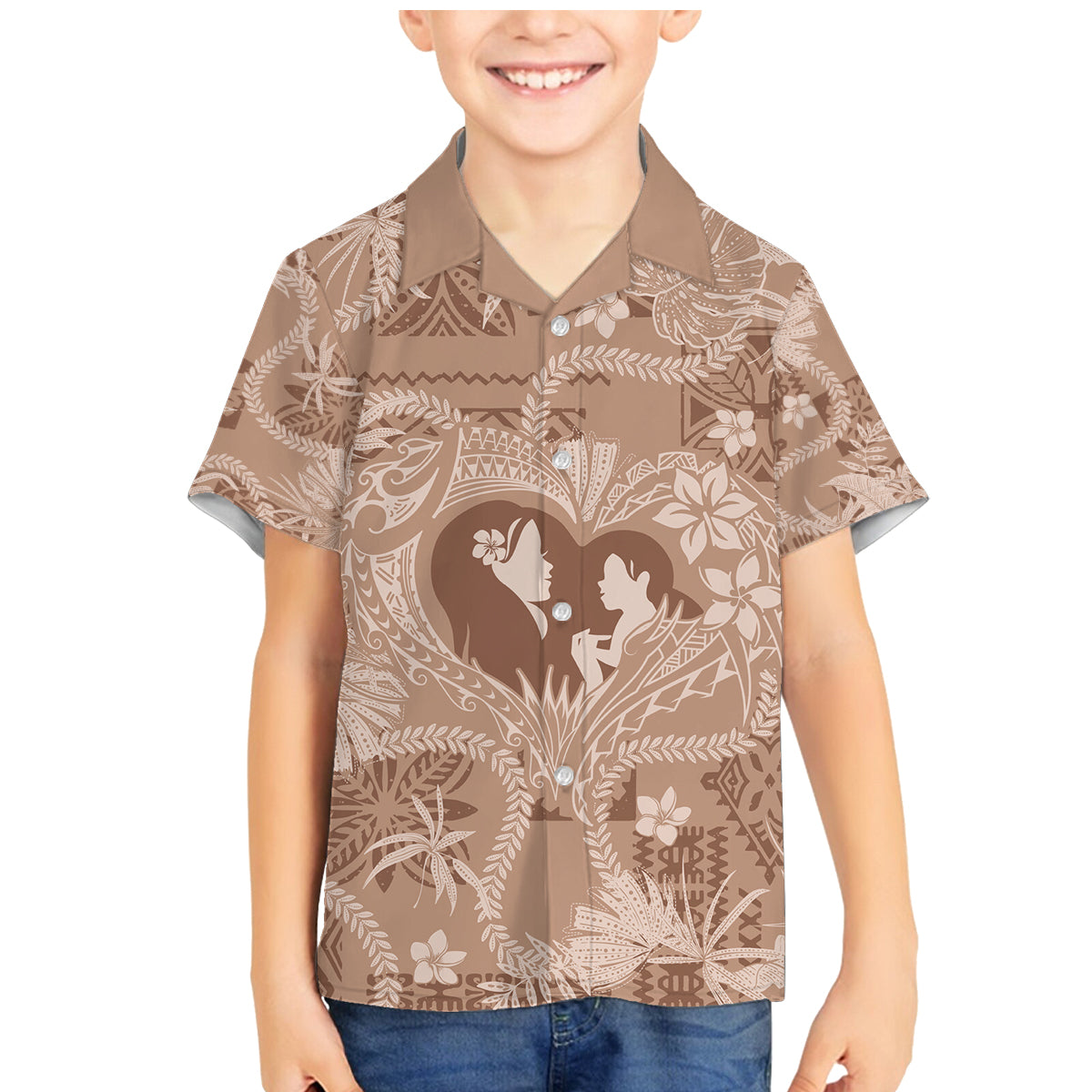 Hawaii Plumeria Family Matching Mermaid Dress and Hawaiian Shirt Hau'oli la Makuahine Beige LT7 Son's Shirt Beige - Polynesian Pride