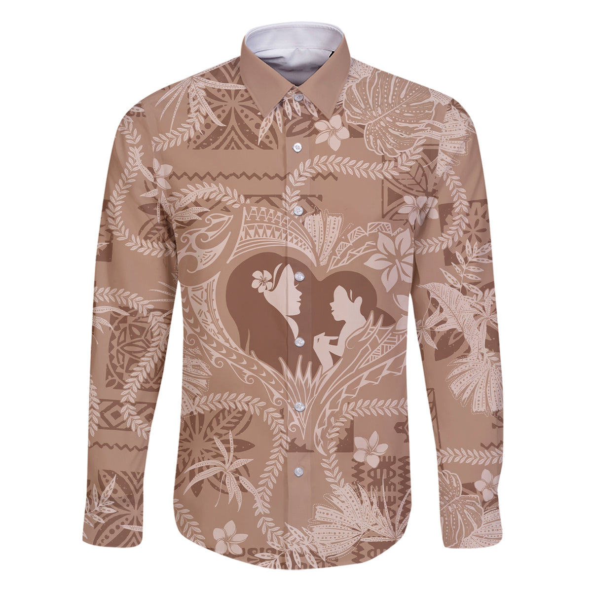 Hawaii Plumeria Family Matching Puletasi and Hawaiian Shirt Hau'oli la Makuahine Beige LT7 Dad's Shirt - Long Sleeve Beige - Polynesian Pride