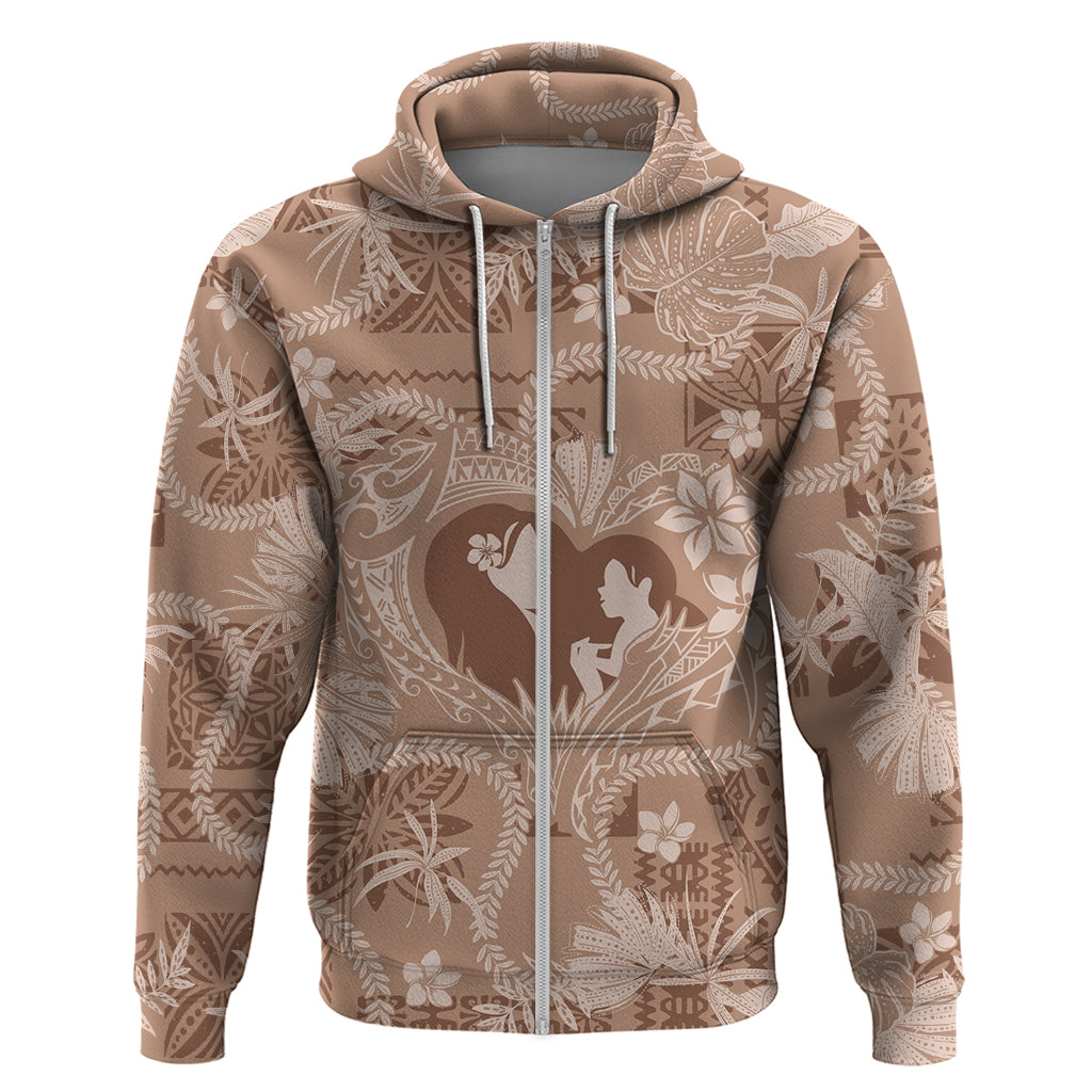Hawaii Plumeria Hoodie Hau'oli la Makuahine Beige LT7 Zip Hoodie Beige - Polynesian Pride