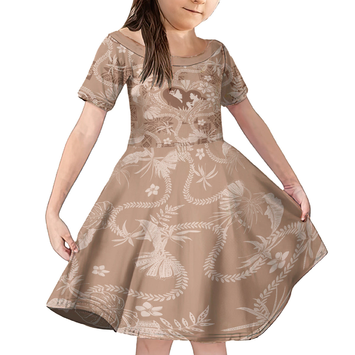 Hawaii Plumeria Kid Short Sleeve Dress Hau'oli la Makuahine Beige LT7 KID Beige - Polynesian Pride