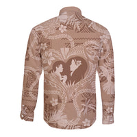 Hawaii Plumeria Long Sleeve Button Shirt Hau'oli la Makuahine Beige LT7 - Polynesian Pride