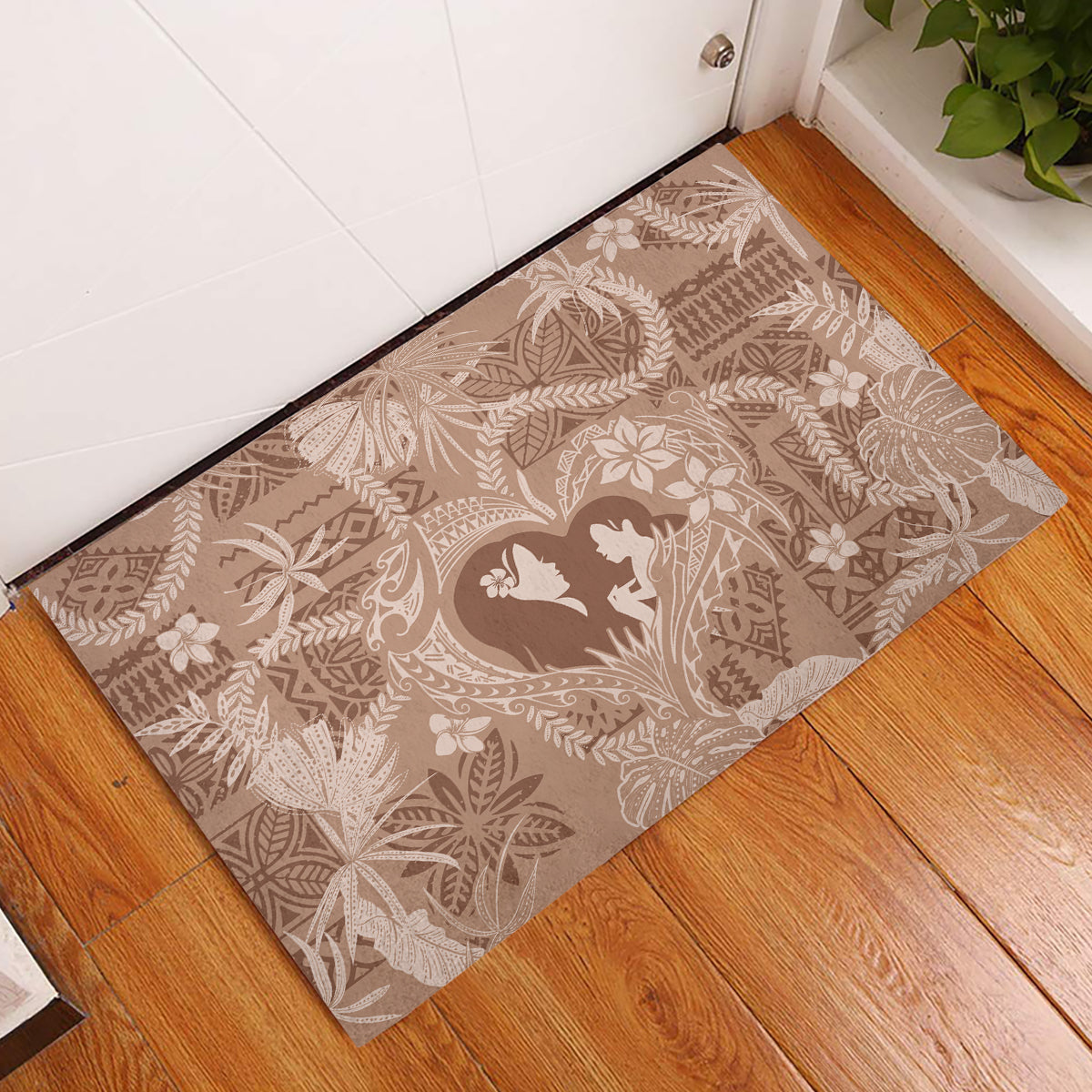 Hawaii Plumeria Rubber Doormat Hau'oli la Makuahine Beige LT7 Beige - Polynesian Pride