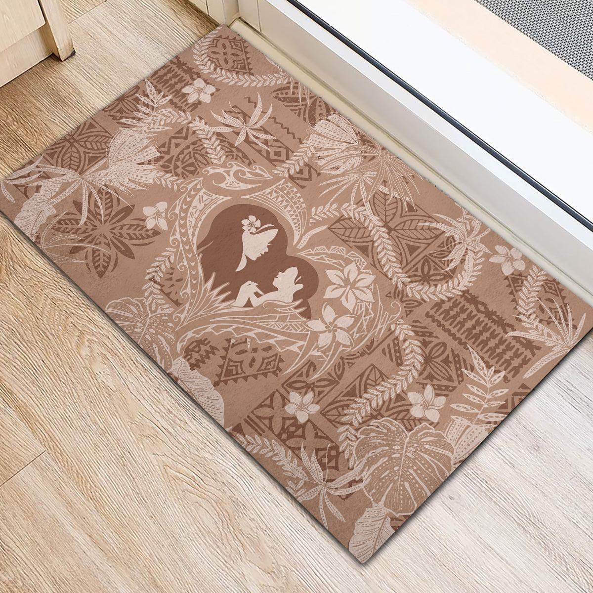 Hawaii Plumeria Rubber Doormat Hau'oli la Makuahine Beige LT7 - Polynesian Pride