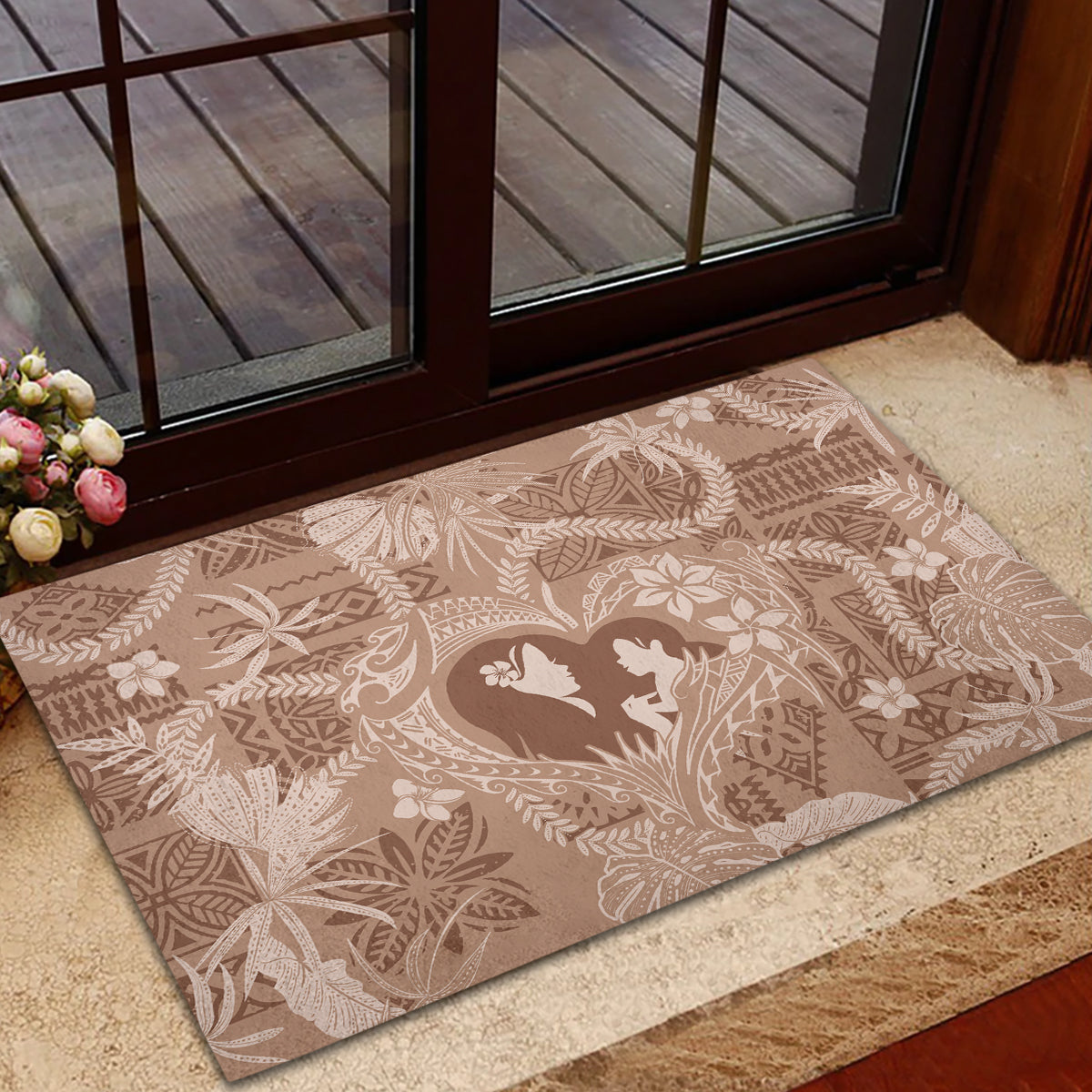 Hawaii Plumeria Rubber Doormat Hau'oli la Makuahine Beige LT7 - Polynesian Pride