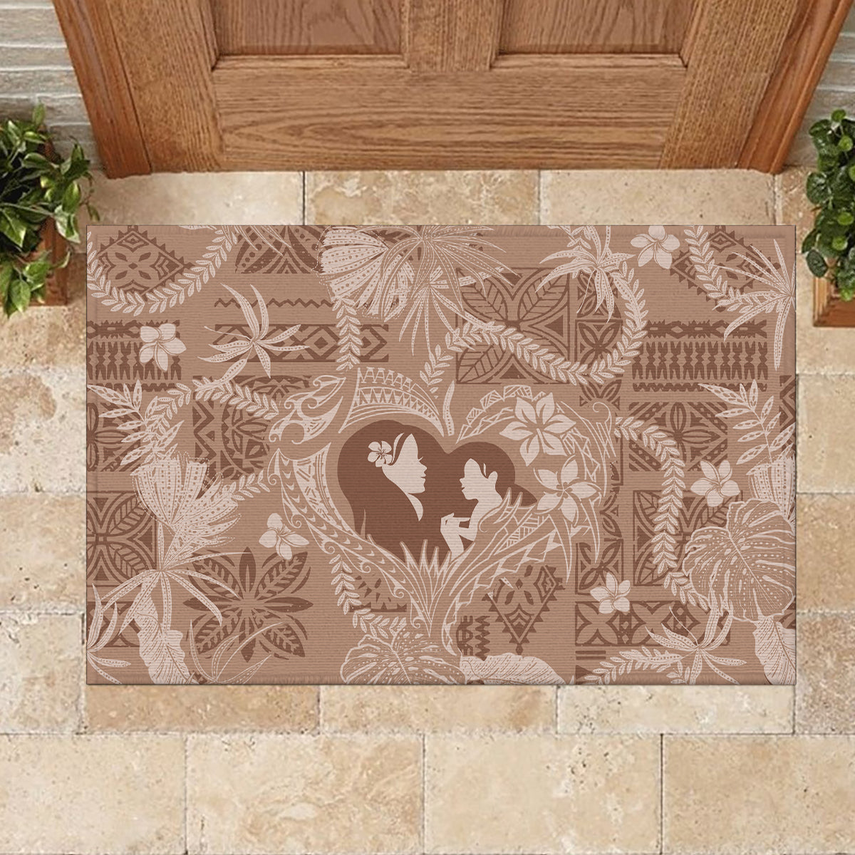 Hawaii Plumeria Rubber Doormat Hau'oli la Makuahine Beige LT7 - Polynesian Pride