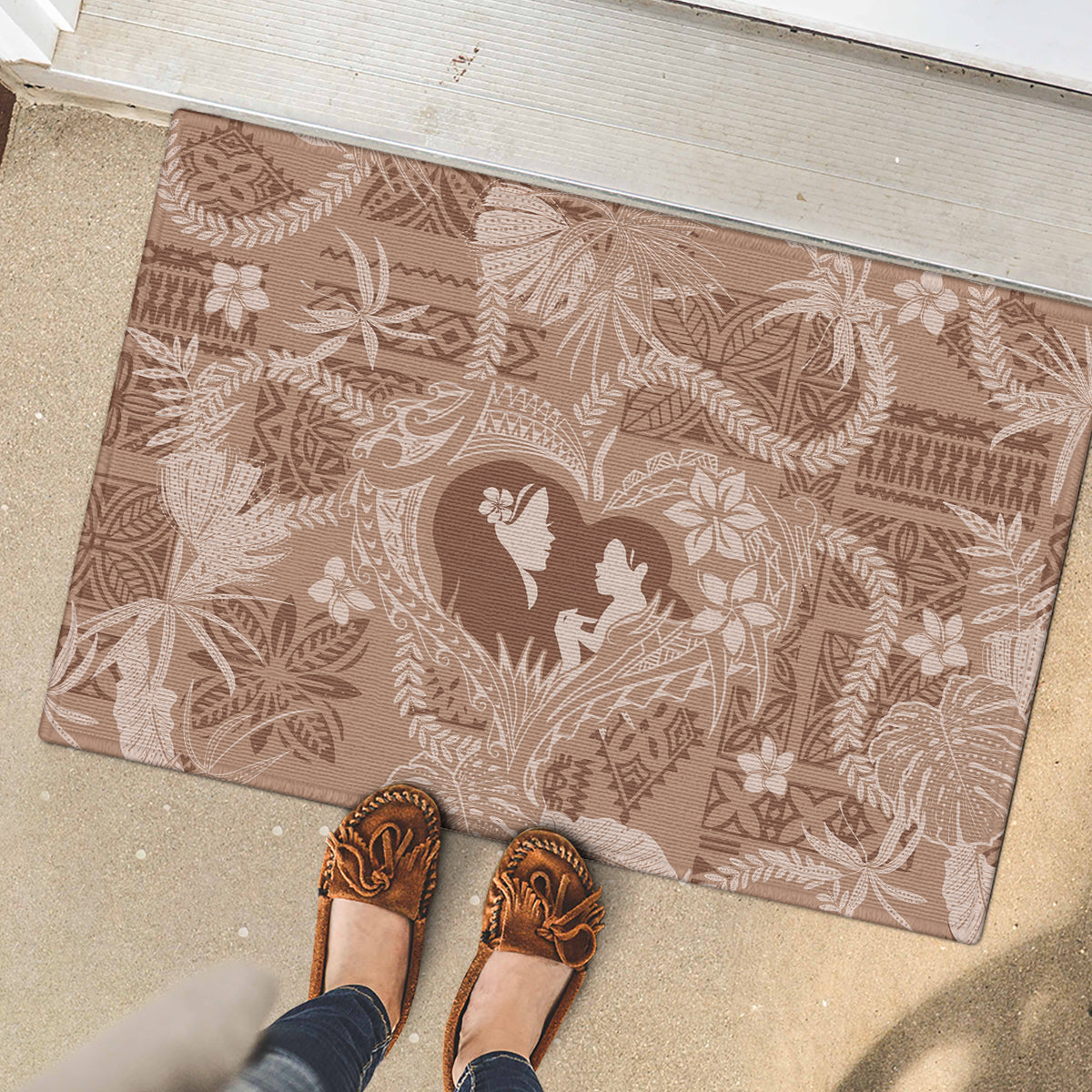Hawaii Plumeria Rubber Doormat Hau'oli la Makuahine Beige LT7 - Polynesian Pride