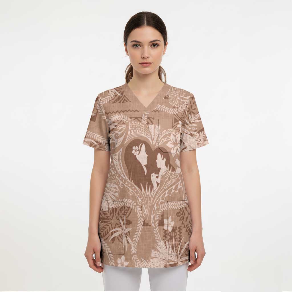 Hawaii Plumeria Scrub Top Hau'oli la Makuahine Beige - Polynesian Pride