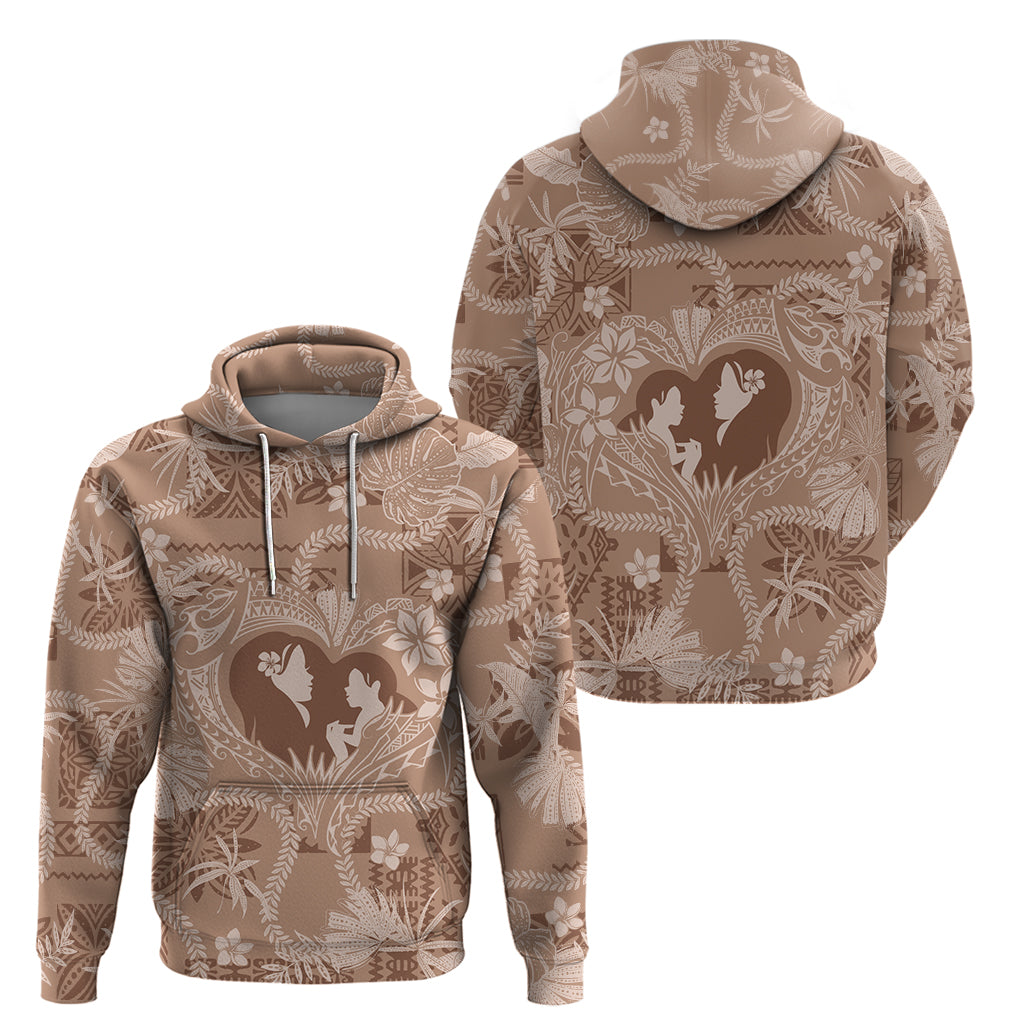 Hawaii Plumeria Zip Hoodie Hau'oli la Makuahine Beige LT7 - Polynesian Pride
