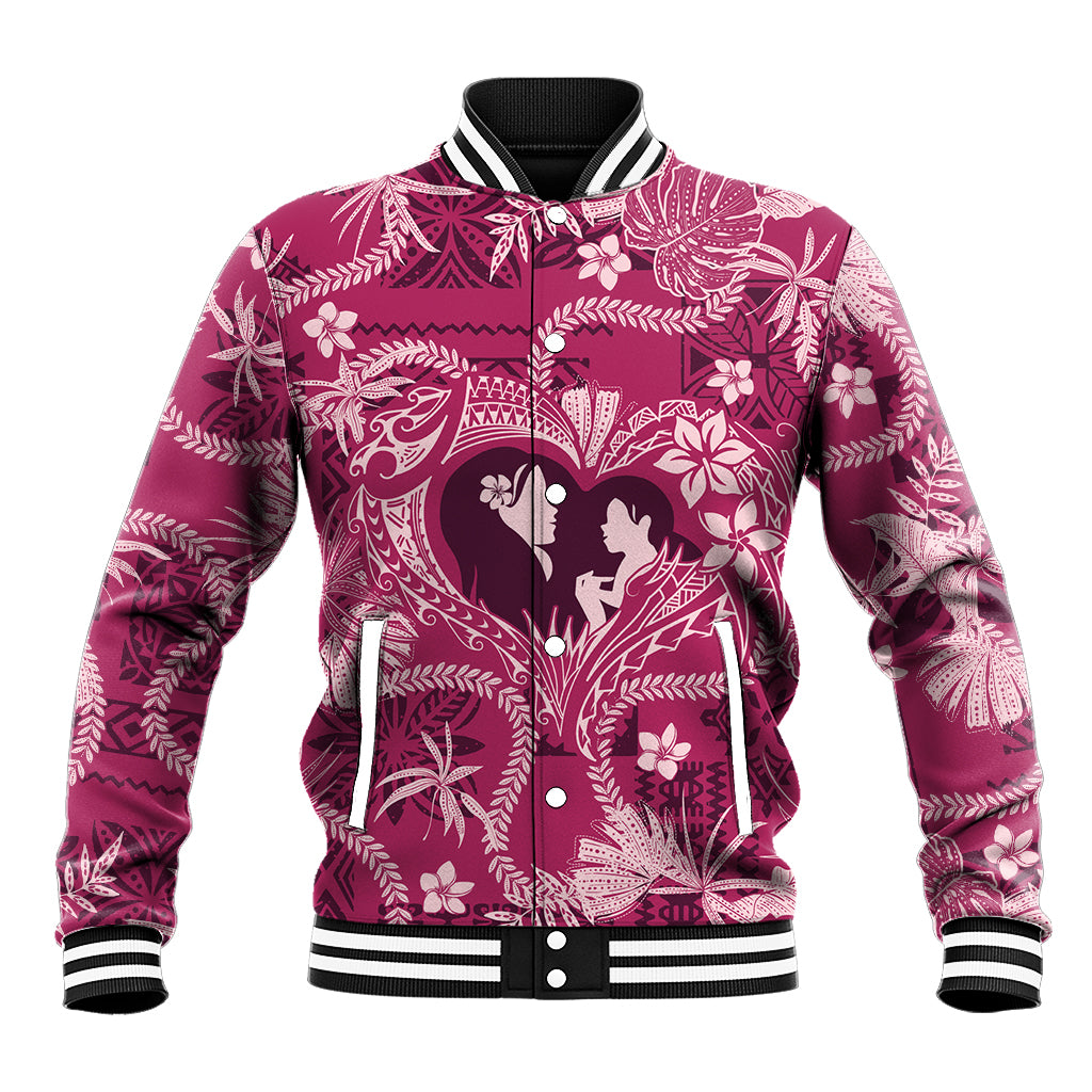 Hawaii Plumeria Baseball Jacket Hau'oli la Makuahine Rosy LT7 Unisex Pink - Polynesian Pride