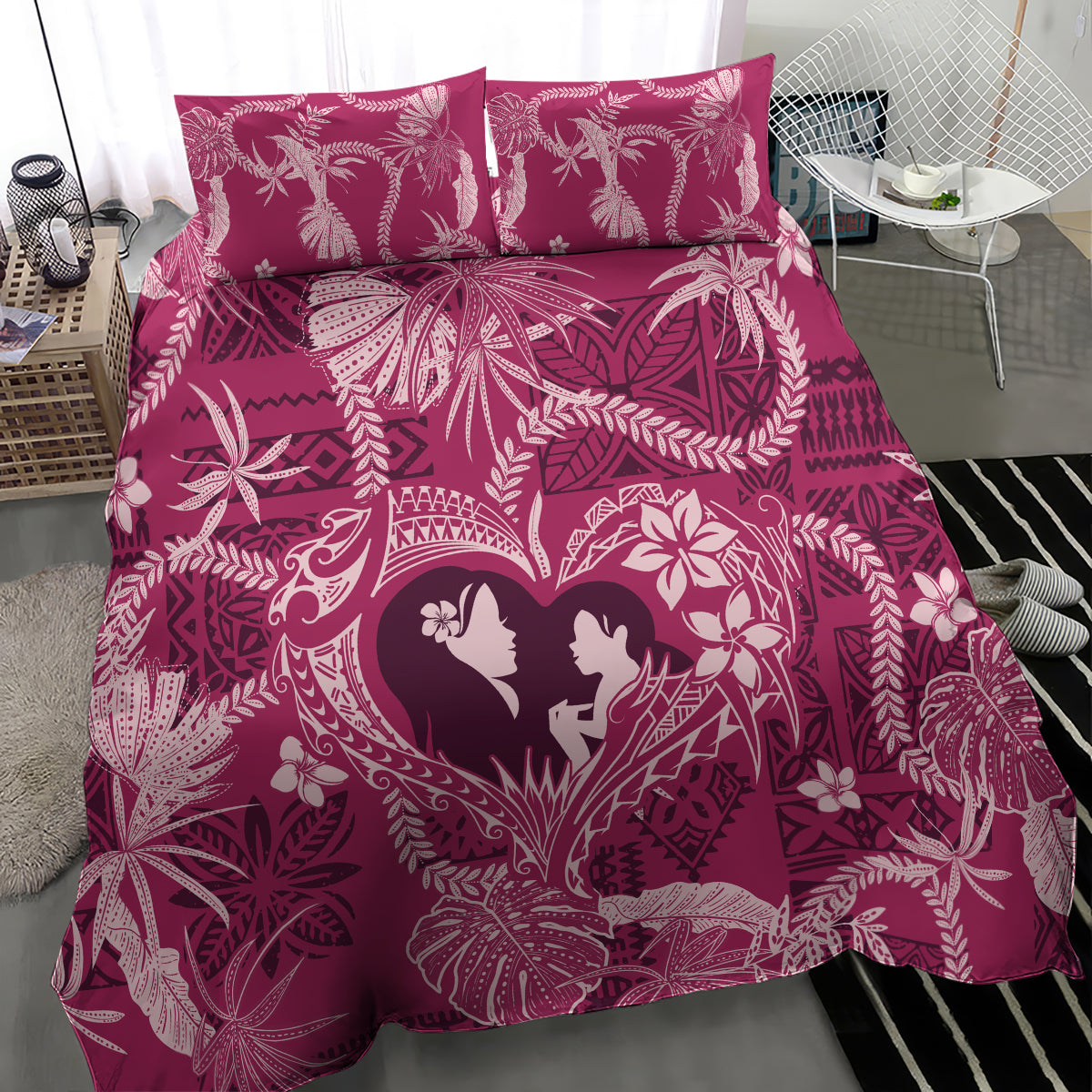 Hawaii Plumeria Bedding Set Hau'oli la Makuahine Rosy LT7 - Polynesian Pride