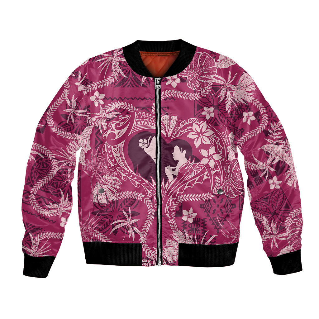 Hawaii Plumeria Bomber Jacket Hau'oli la Makuahine Rosy LT7 Unisex Pink - Polynesian Pride