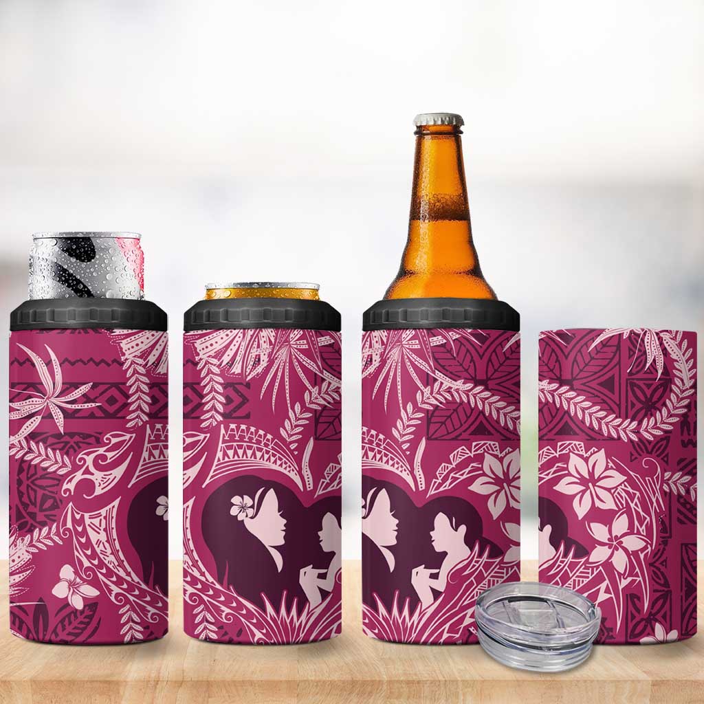 Hawaii Plumeria 4 in 1 Can Cooler Tumbler Hau'oli la Makuahine Rosy